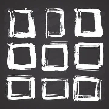 Frames and text boxes, grunge textured hand drawn elements set, vector illust Stock Illustration