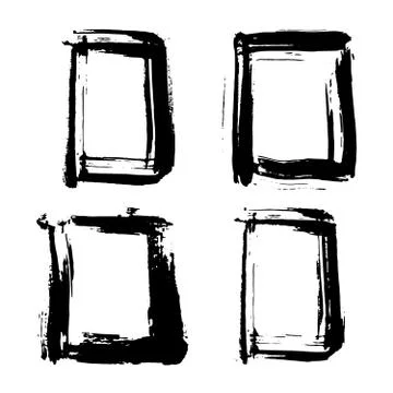 Frames and text boxes, grunge textured hand drawn elements set, vector illust Stock Illustration