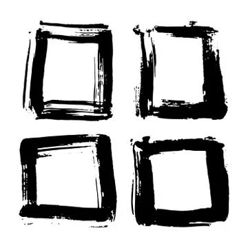 Frames and text boxes, grunge textured hand drawn elements set, vector illust Stock Illustration