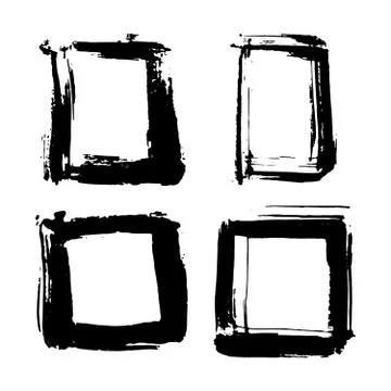 Frames and text boxes, grunge textured hand drawn elements set, vector illust 库存插图