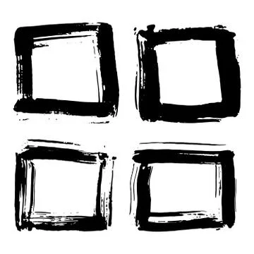 Frames and text boxes, grunge textured hand drawn elements set, vector illust Stock Illustration
