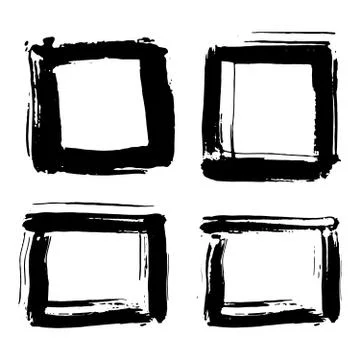 Frames and text boxes, grunge textured hand drawn elements set, vector illust Stock Illustration