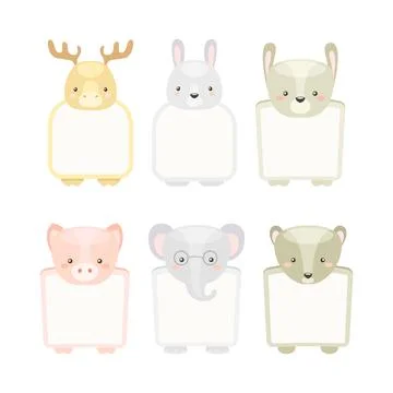 Frames with Animal Heads or Notebook Page for Notes Vector Set 스톡 일러스트