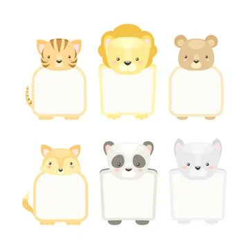 Frames with Animal Heads or Notebook Page for Notes Vector Set 스톡 일러스트