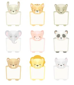 Frames with animal heads set. Note book page, notes, memories and stickers イラスト素材