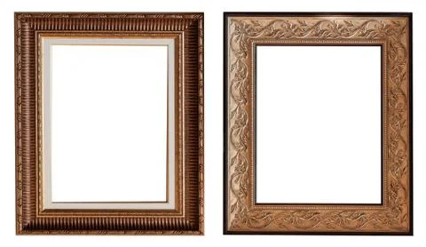 Frames baguettes gold silver set isolated on white background pattern. Stock Photos