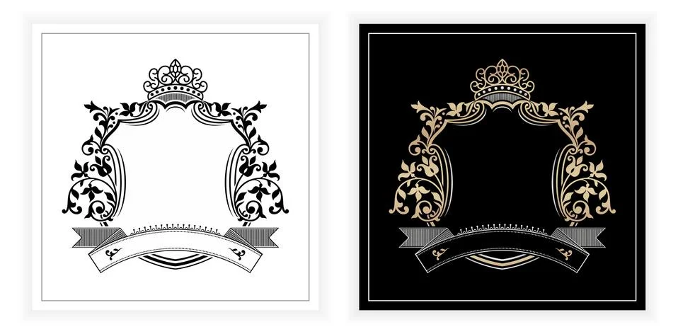 Frames Border of floral designs with two variation colors, Stock Illustration