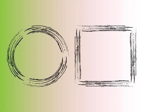 Frames border Set. Hand drawn ink brush grunge lines, black color. Circle Stock Illustration