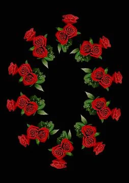 Frames - a bouquet of three red roses. Flowers on the black background of the Stock Illustration