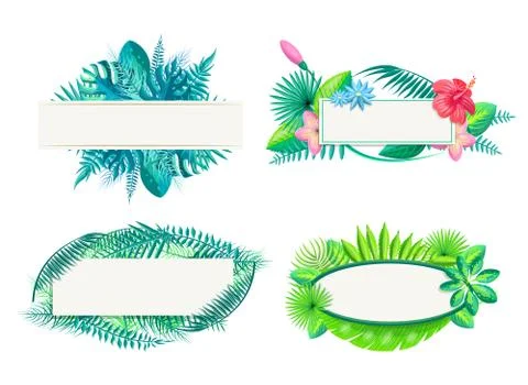 Frames Collection with Leaves Vector Illustration Stock Illustration