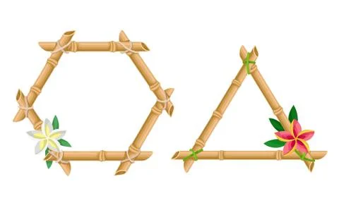 Frames of Corded Bamboo Sticks Decorated with Tropical Plant Vector Set Illustrazione stock