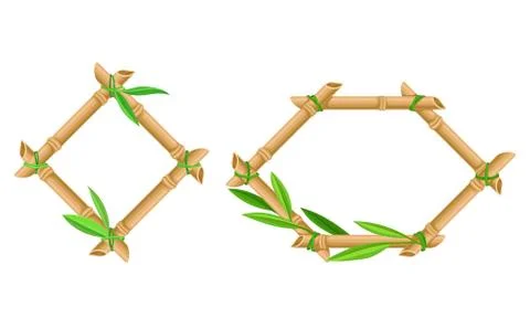 Frames of Corded Bamboo Sticks Decorated with Tropical Plant Vector Set イラスト素材