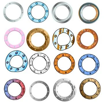 Frames, cruise ship porthole or spaceship, hand-drawn, realistic, 3D and Stock Illustration