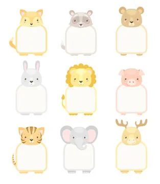 Frames decorated with animal heads set. Photo album, note book page, notes イラスト素材