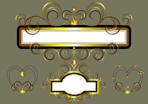 Frames decorated with gold stars and swirls. Stock Illustration