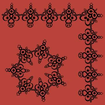 Frames of decorative ethnic elements on a square sheet, surreal, graphics Illustrazione stock