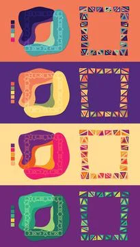 Frames with different color themes jigsaw and triangular pieces abstract	 Stock Illustration
