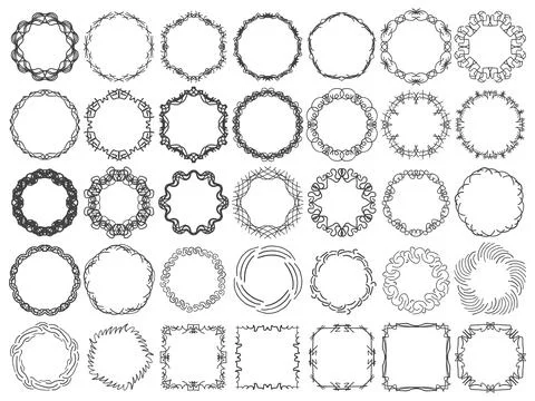 Frames doodle pen round sketch set black white Illustrazione stock