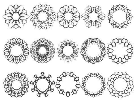 Frames doodle pencil round sketch set black white Stock-Illustration