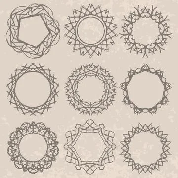 Frames doodle pencil round sketch set vintage beige Illustrazione stock