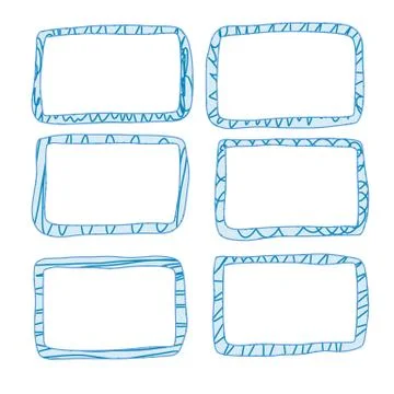 Frames in doodle style. Set of rectangle handdrawn borders. Vector illustrati Illustrazione stock