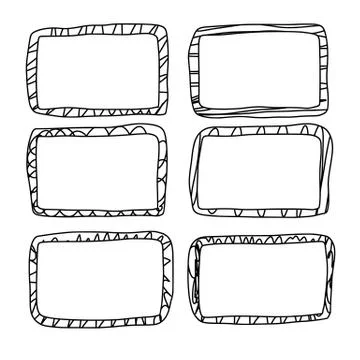 Frames in doodle style. Set of rectangle handdrawn borders. Vector illustrati Stock Illustration