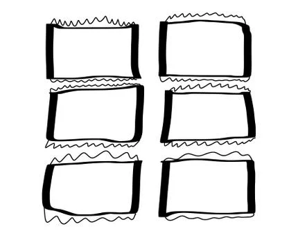Frames in doodle style. Set of rectangle handdrawn borders. Vector illustrati Illustrazione stock