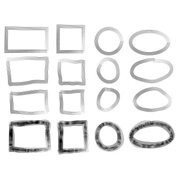 Frames in doodle style. Set of rectangle handdrawn borders Stock Illustration