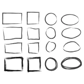 Frames in doodle style. Set of rectangle handdrawn borders Stock Illustration