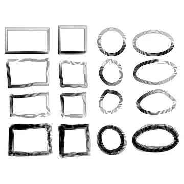 Frames in doodle style. Set of rectangle handdrawn borders Illustrazione stock