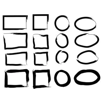 Frames in doodle style. Set of rectangle handdrawn borders イラスト素材