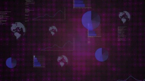 Frames driving data charts appearing, scaling and shifting purple grid for Stock Footage 332522810