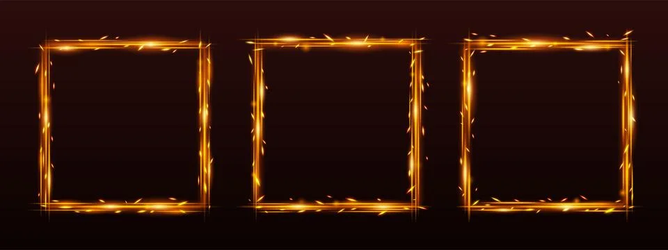 Frames with fire sparkle effect, square borders 스톡 일러스트
