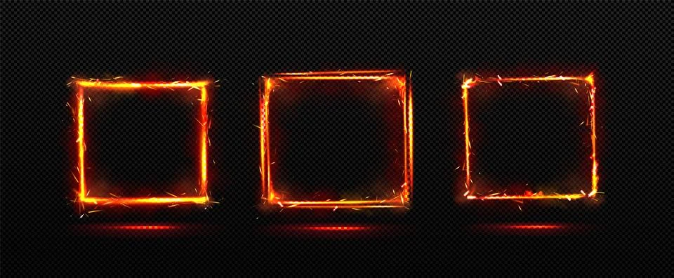 Frames with fire sparkle effect, vector borders Stock Illustration