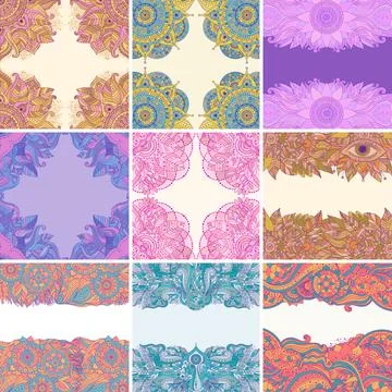 Frames with floral mandalas Stock Illustration