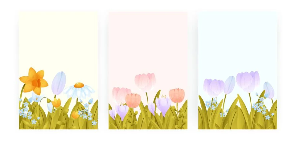 Frames, floral posters with copy space. Flowers on empty background Stock Illustration