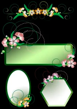 Frames with flowers with the decor of the curves. Stock Illustration