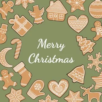 Frames with gingerbread cookies. Christmas elements for winter holidays Illustrazione stock