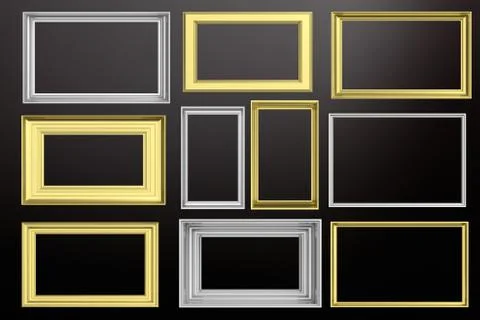 Frames golden and silver isolated on black background with copy space for tex Illustrazione stock