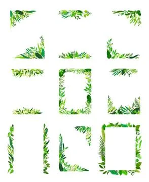 Frames with Green Leaves or Foliage Vector Set Illustrazione stock