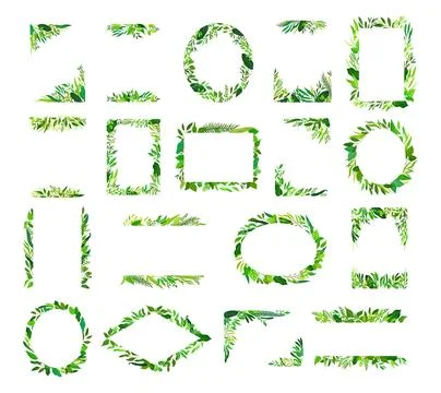 Frames with Green Leaves or Foliage Big Vector Set Stock Illustration