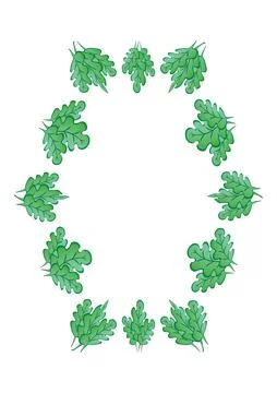 Frames of green oak leaves on a white sheet of A4 format, pastiche, graphics on Stock Illustration