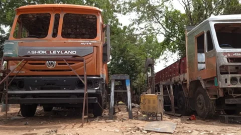 Frames of Indian trucks, Truck frame without front mirrors 스톡 동영상 213188993
