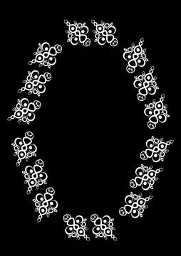 Frames of lace ethnic elements on the sheet of A4 format, surreal, black and  Stock Illustration