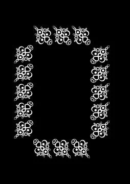 Frames of lace ethnic elements on the sheet of A4 format, surreal, black and  Stock Illustration