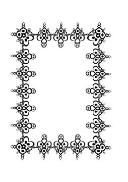 Frames of lace ethnic elements on the sheet of A4 format, surreal, black and  Stock Illustration