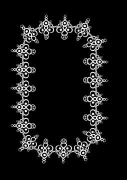 Frames of lace ethnic elements on the sheet of A4 format, surreal, black and  Stock Illustration