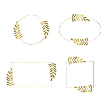 Frames with leaves in gold color Stock Illustration
