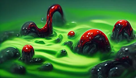 Frames of liquid green slime poison goo red. Creating a monster in a cauldron. Stock Illustration