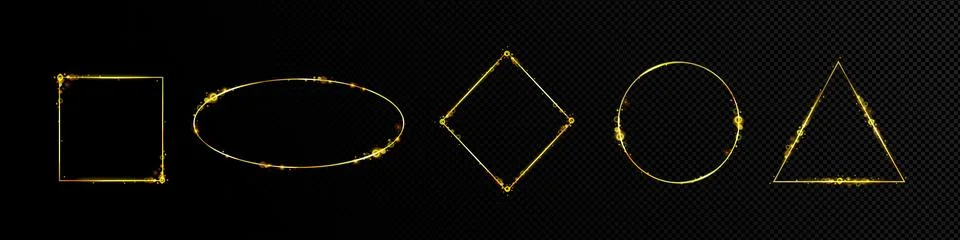 Frames, luminous gold circle, oval, square borders Stock Illustration